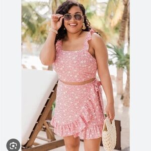 Pink Lily Floral two piece Skirt Set